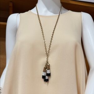 J. Crew Gold Necklace with Black and White Tassels